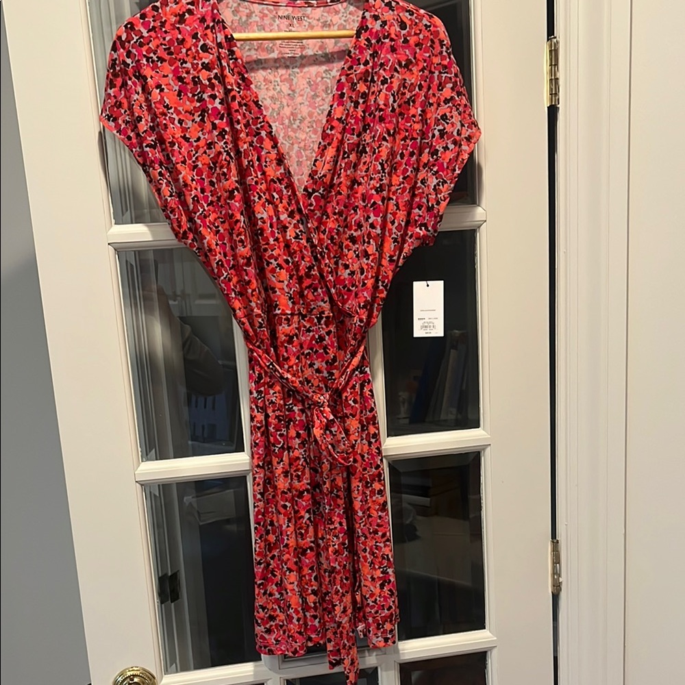 Nine West Red and Black Wrap Mini Dress